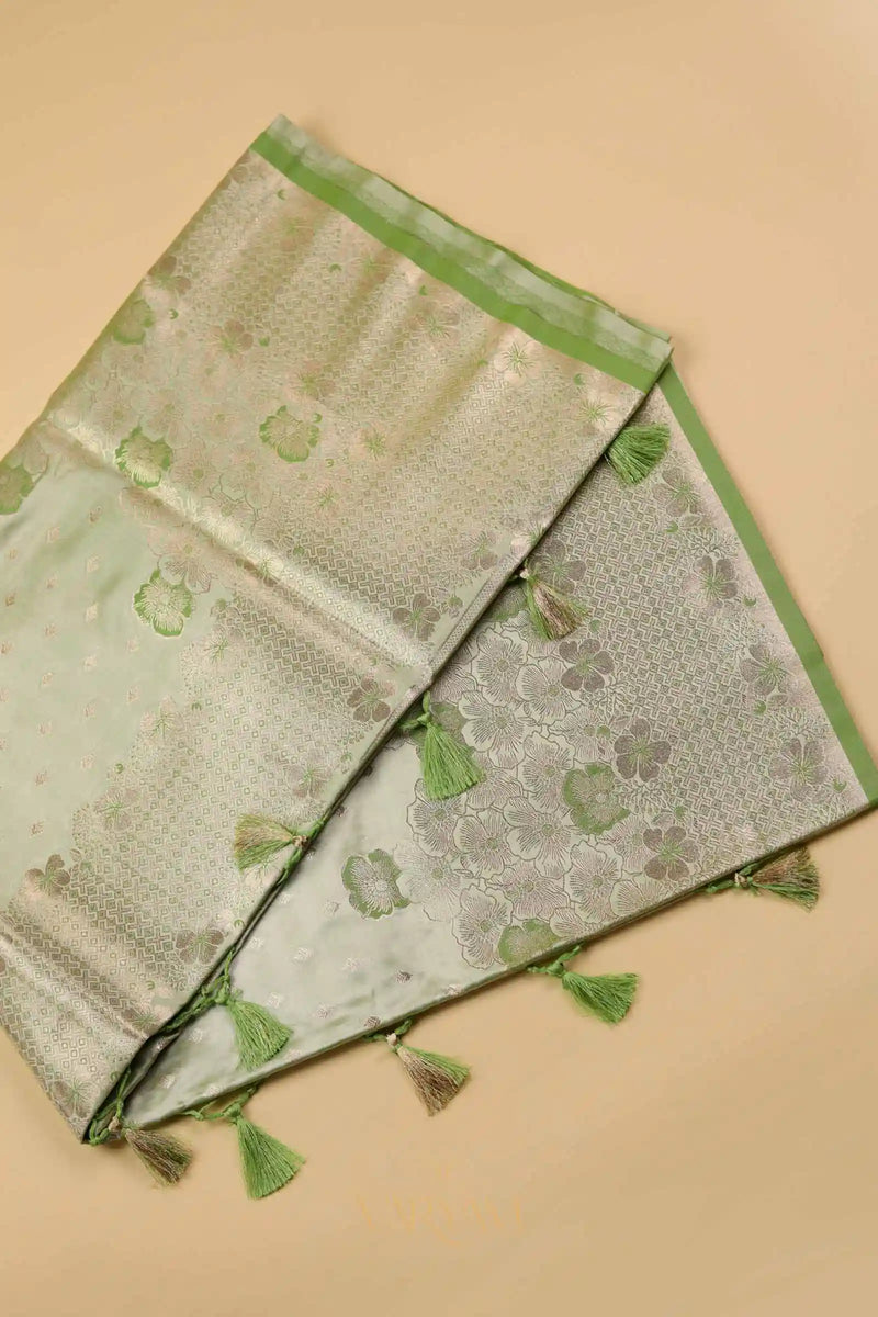Makhmali Satin Woven Green Saree