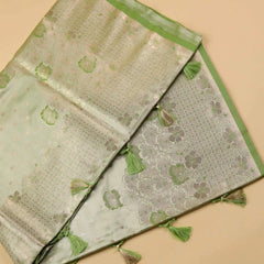 Makhmali Satin Woven Green Saree