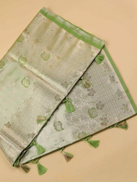 Makhmali Satin Woven Green Saree