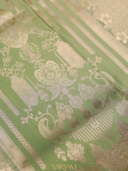 Makhmali Satin Woven Green Saree