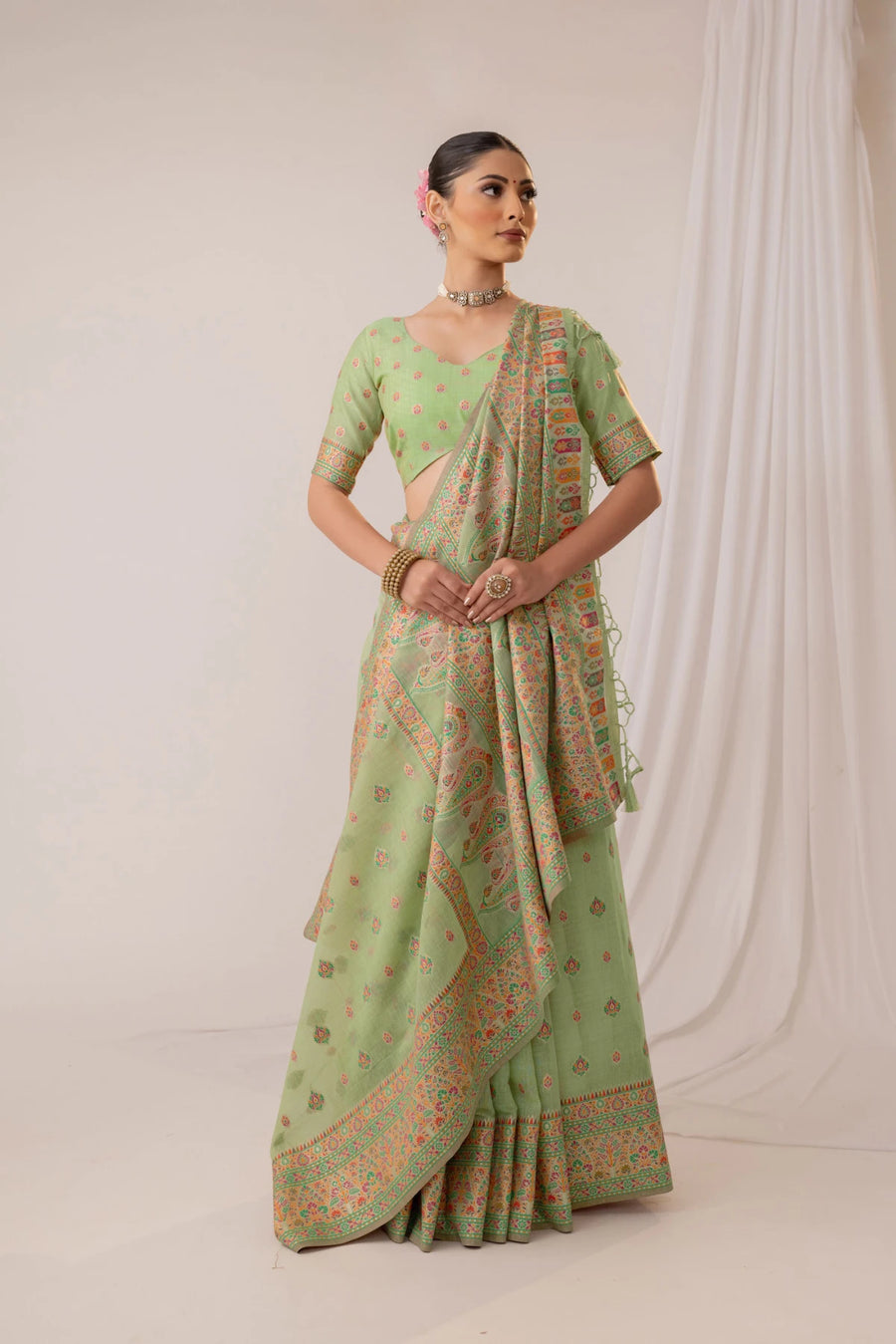 Saba Cotton Green Saree
