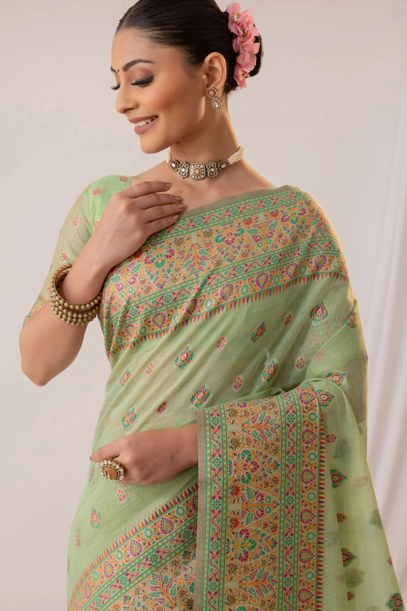 Saba Cotton Green Saree
