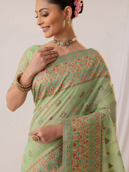 Saba Cotton Green Saree