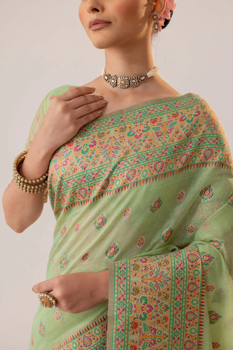 Saba Cotton Green Saree
