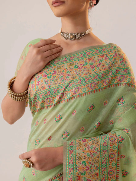 Saba Cotton Green Saree