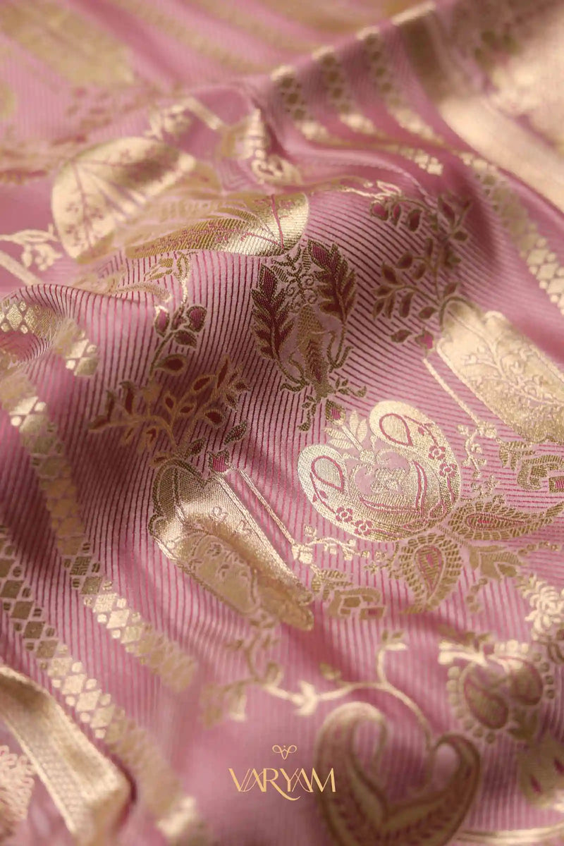 Makhmali Satin Woven Baby Pink Saree