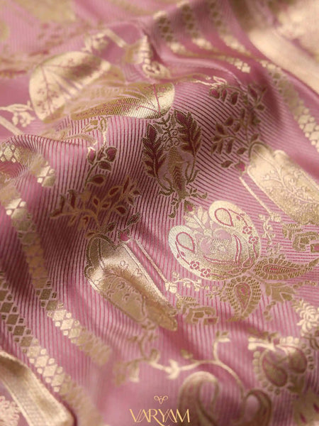Makhmali Satin Woven Baby Pink Saree
