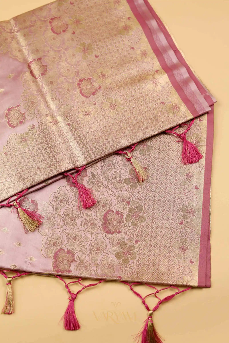 Makhmali Satin Woven Baby Pink Saree