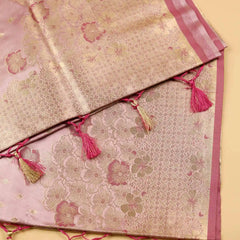 Makhmali Satin Woven Baby Pink Saree