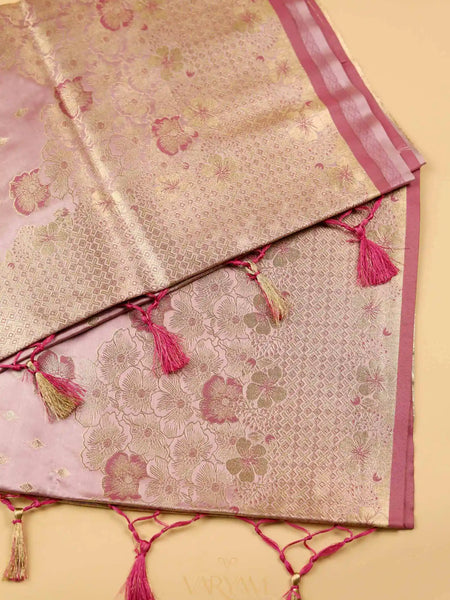 Makhmali Satin Woven Baby Pink Saree