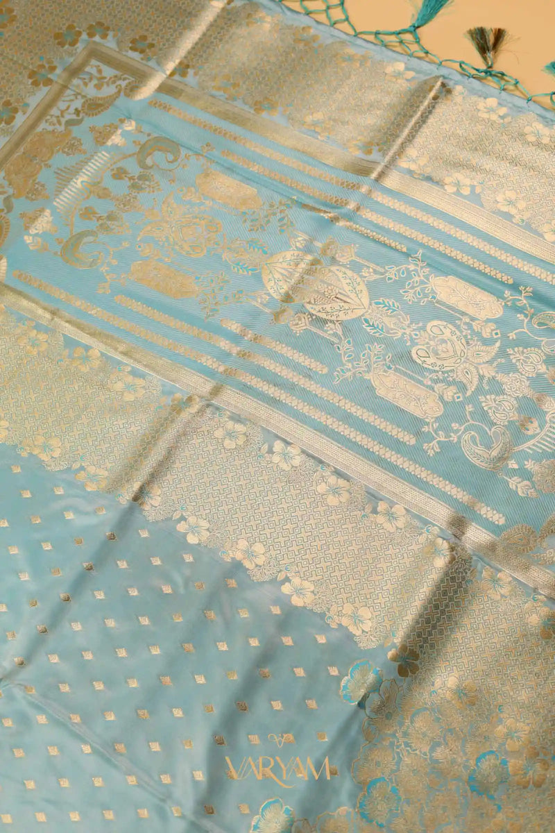 Makhmali Satin Woven Blue Saree