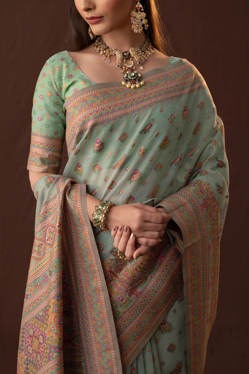 Neer Cotton Blue Saree