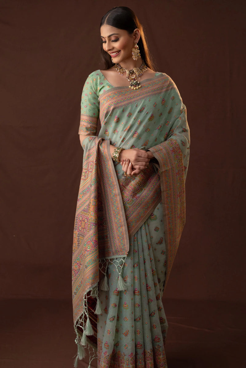 Neer Cotton Blue Saree