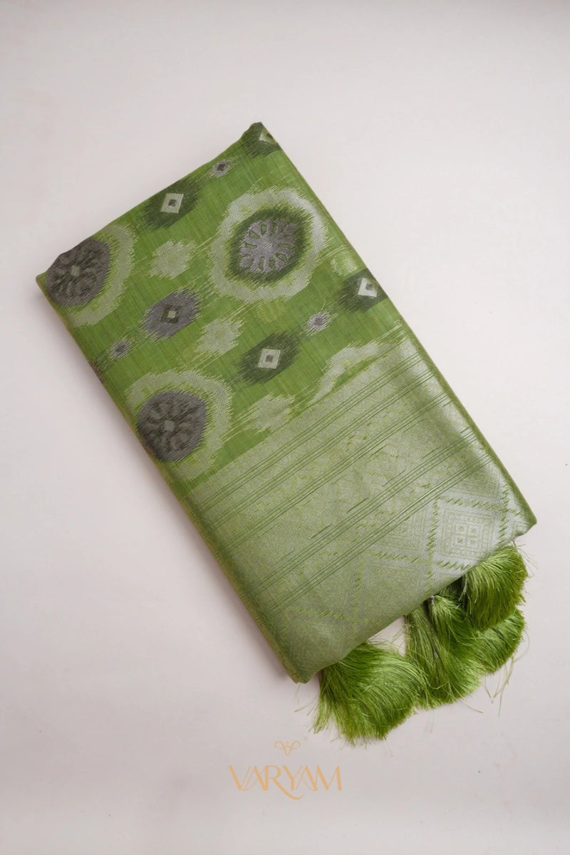 Ikkat Cotton Green Saree