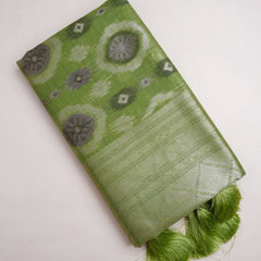 Ikkat Cotton Green Saree