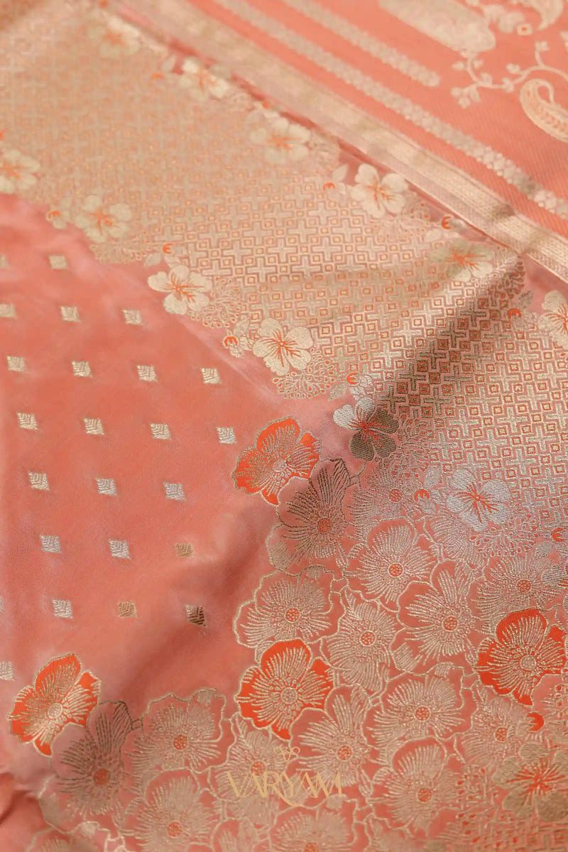 Makhmali Satin Woven Orange Saree