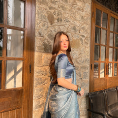 Gulnar Blue Satin Saree