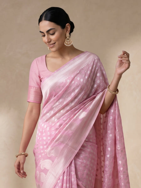 Sia Baby Pink Cotton Saree