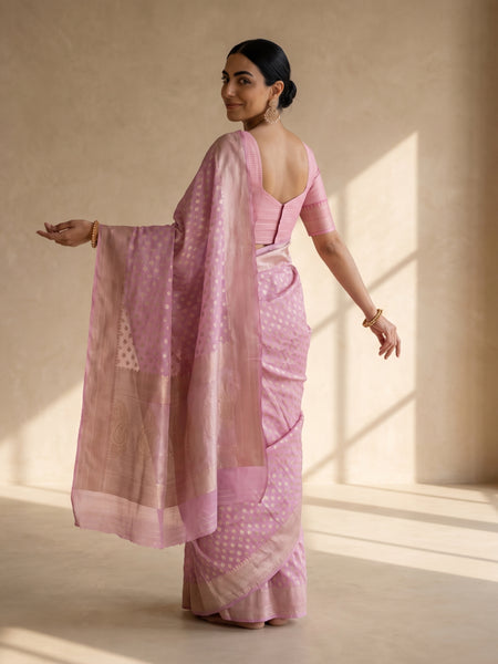 Sia Baby Pink Cotton Saree
