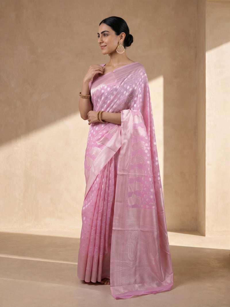 Sia Baby Pink Cotton Saree