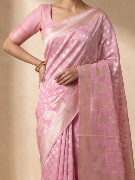 Sia Baby Pink Cotton Saree
