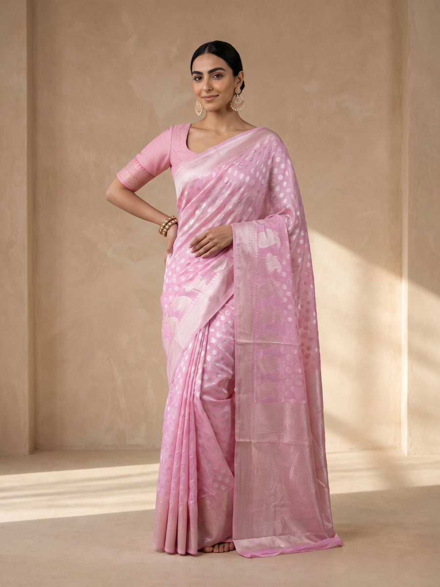 Sia Baby Pink Cotton Saree