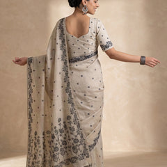 Zia Cream Black Cotton Saree