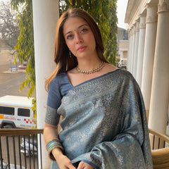 Gulnar Blue Satin Saree