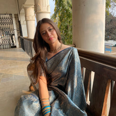 Gulnar Blue Satin Saree