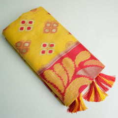Patola Linen Yellow Saree