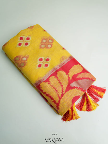 Patola Linen Yellow Saree