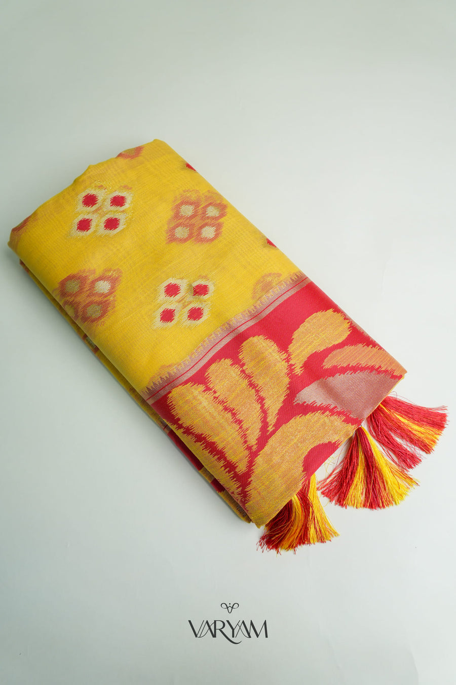 Patola Linen Yellow Saree