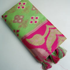 Patola Linen Green Saree