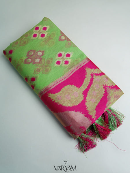 Patola Linen Green Saree