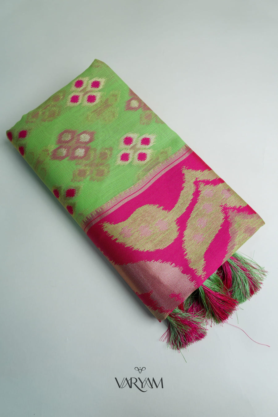 Patola Linen Green Saree
