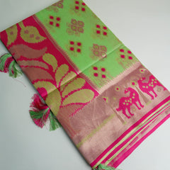 Patola Linen Green Saree