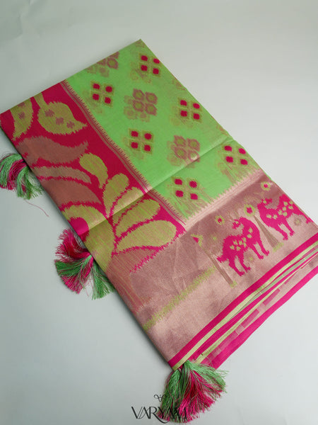 Patola Linen Green Saree