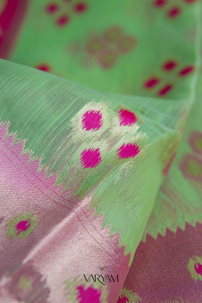 Patola Linen Green Saree