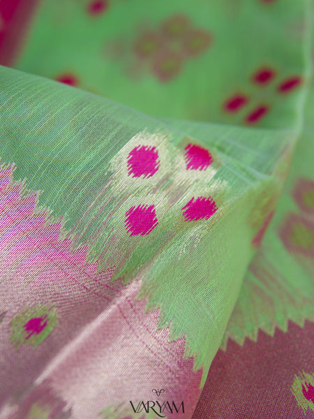 Patola Linen Green Saree