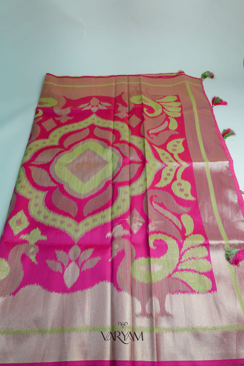 Patola Linen Green Saree