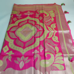 Patola Linen Green Saree