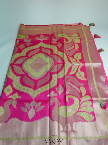 Patola Linen Green Saree