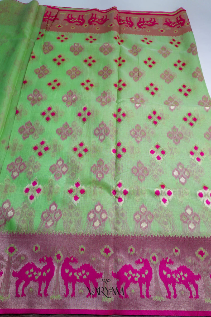 Patola Linen Green Saree