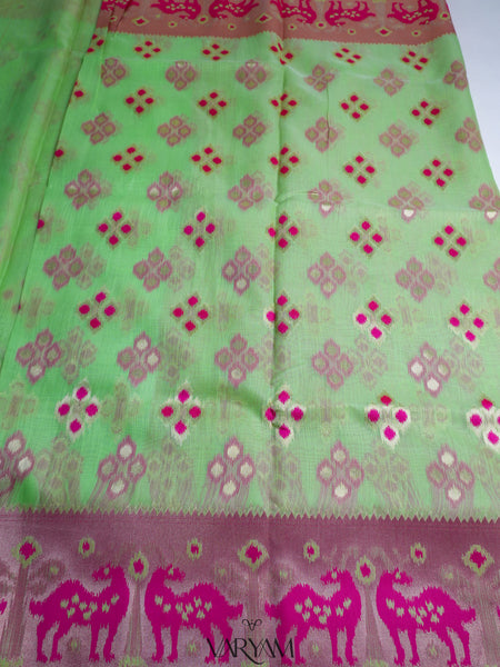 Patola Linen Green Saree