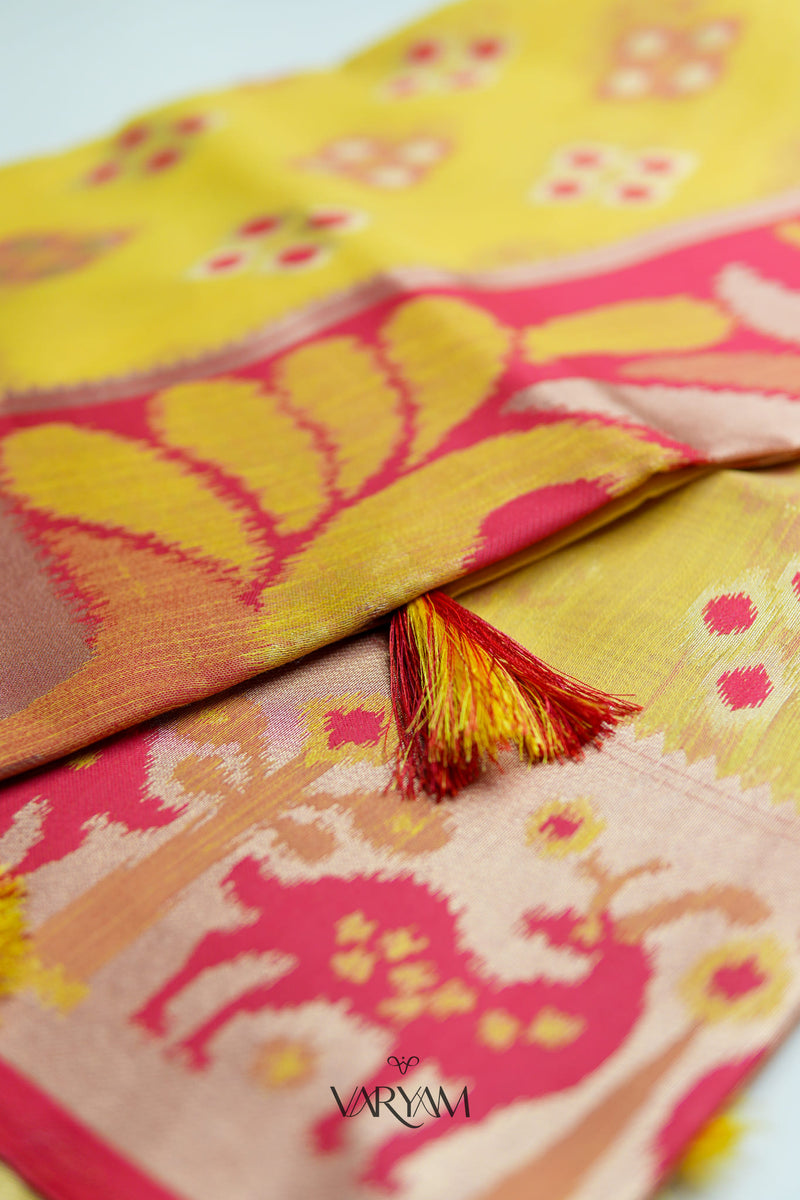 Patola Linen Yellow Saree