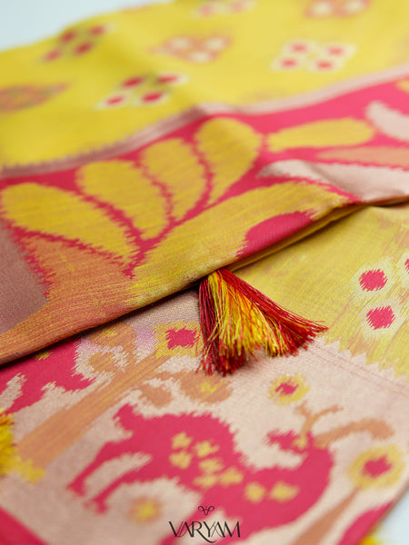 Patola Linen Yellow Saree