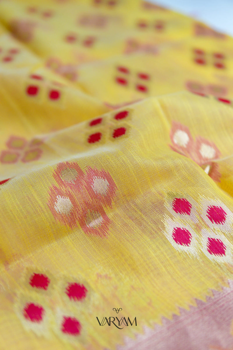 Patola Linen Yellow Saree