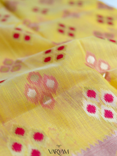 Patola Linen Yellow Saree