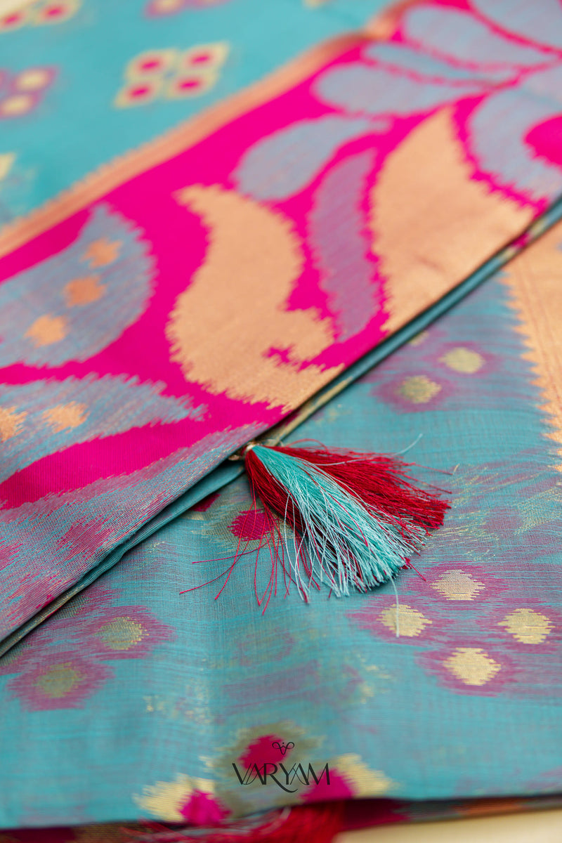Patola Linen Blue Saree