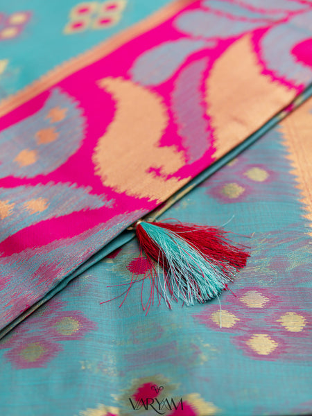 Patola Linen Blue Saree